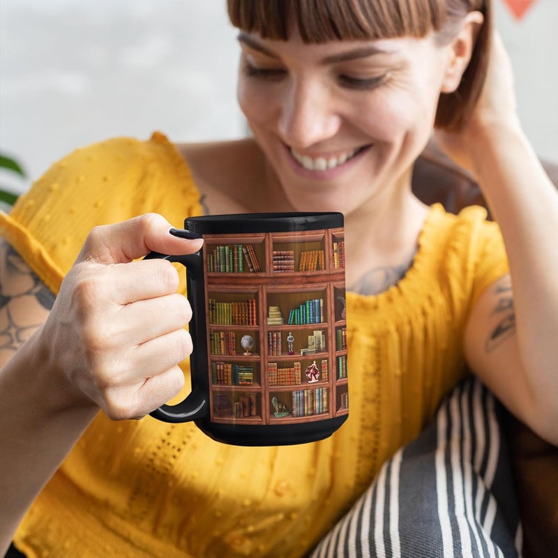 2IMT Books Mug Librarian Gifts for Book Lovers Women - Library Coffee Mug Book Club Gifts for Women - Reading Bookish Items Bookworm Librarian Lovers for Readers Writer Black 15oz - Image 3